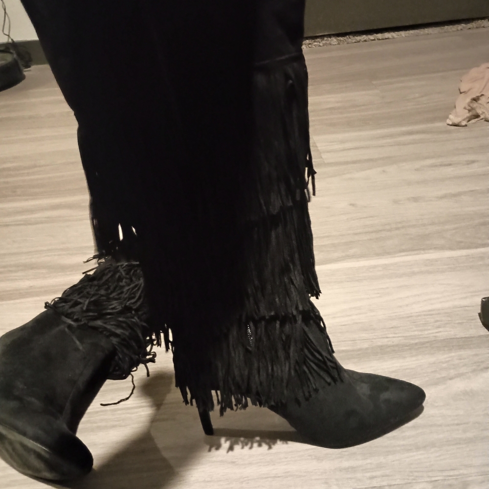 Lulu's Black Fringe Knee-High Boots - Picture 9 of 14